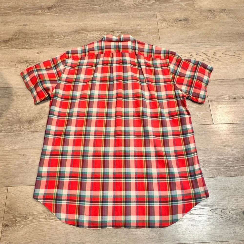 J.Crew Mens Red Plaid Short Sleeve Button Down Shirt‎ Size Large L